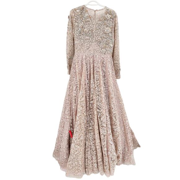 Mac Duggal 11121 Mocha Embellished Long Sleeve Illusion A-Line Gown Size 6 - Picture 3 of 10